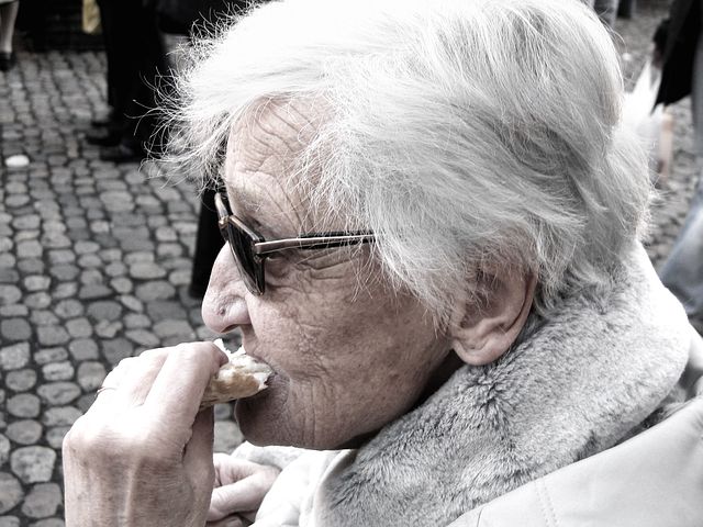 old woman eating